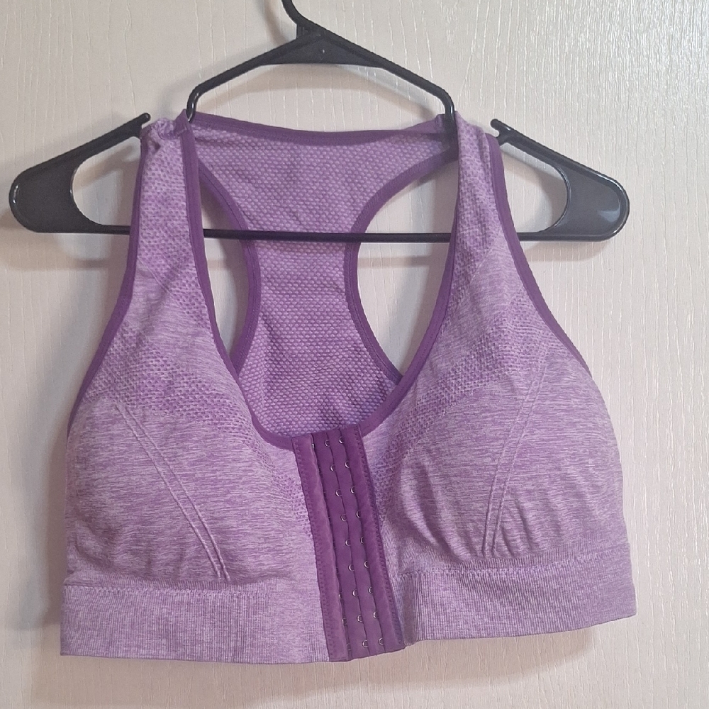 Front-Closure Purple Racerback Sports Bra - Supportive Low-to-Medium Impact